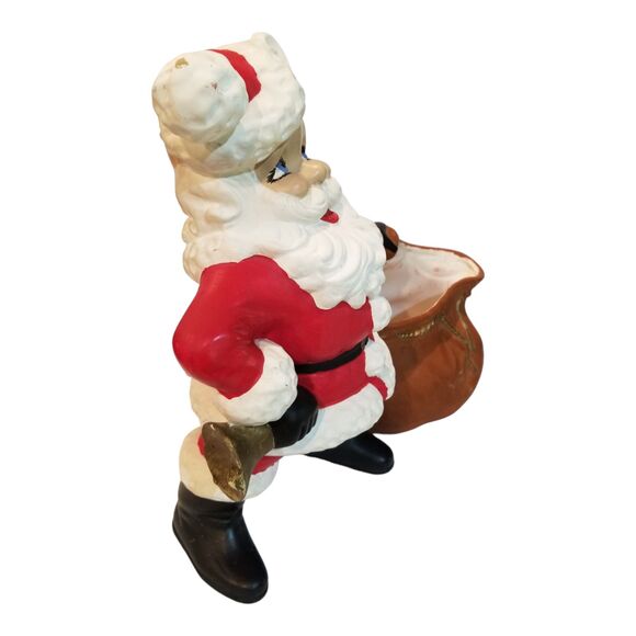 Vintage Atlantic Mold Ceramic Christmas Santa Planter Candy Cane Holder Red Bell - Picture 3 of 8